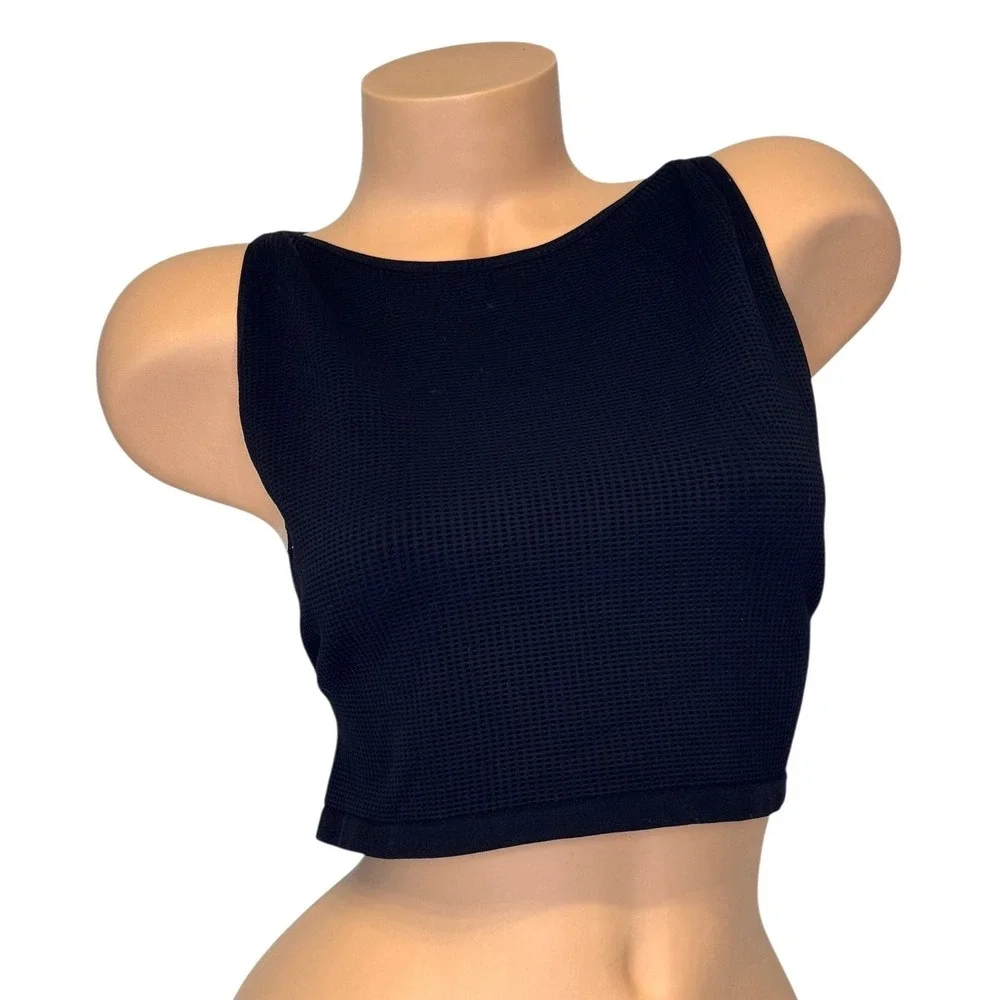 Intimately Free People Black Waffle Knit Cropped Tank Top XL/XXL Sleeveless Boat